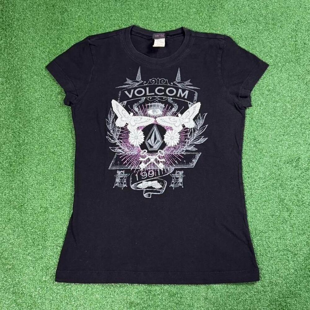Volcom Womens Baby Tee Graphic Shirt Y2K Skate Surf